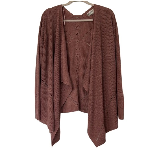 Pink Rose Sweaters - Pink Rose Loose Knit Asymmetrical open front cardigan Dusty Rose women’s Medium